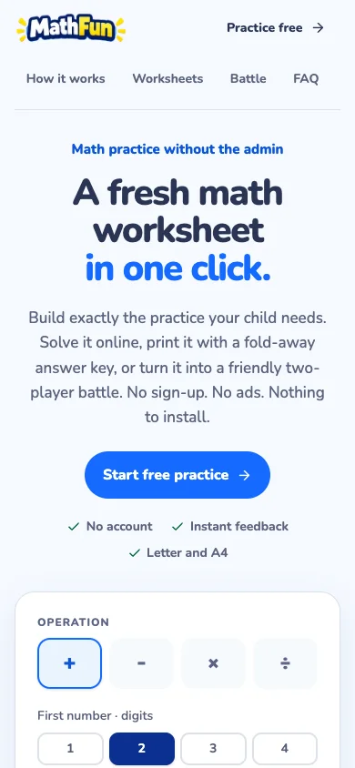 MathFun — mobile homepage