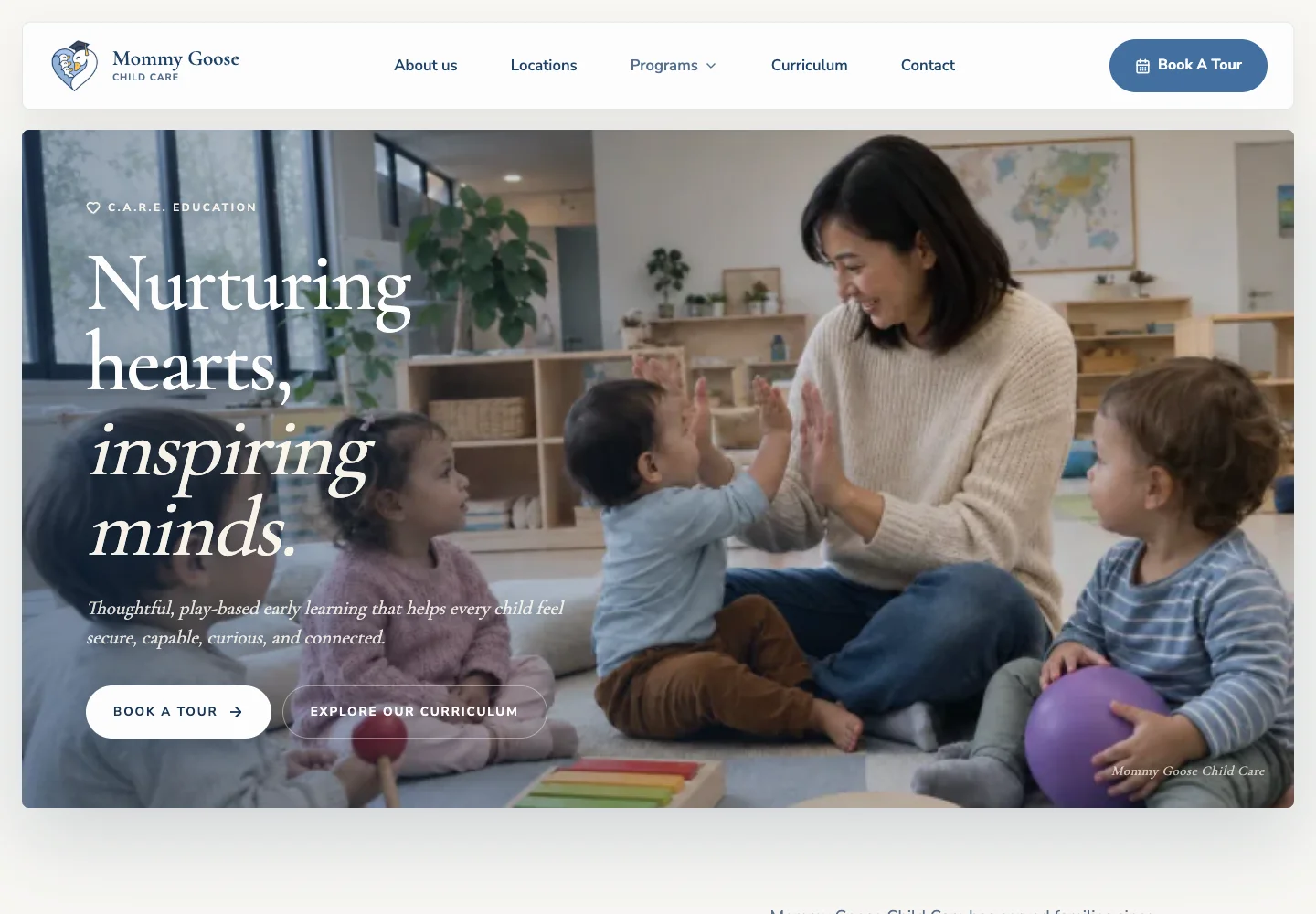 Mommy Goose Child Care website homepage