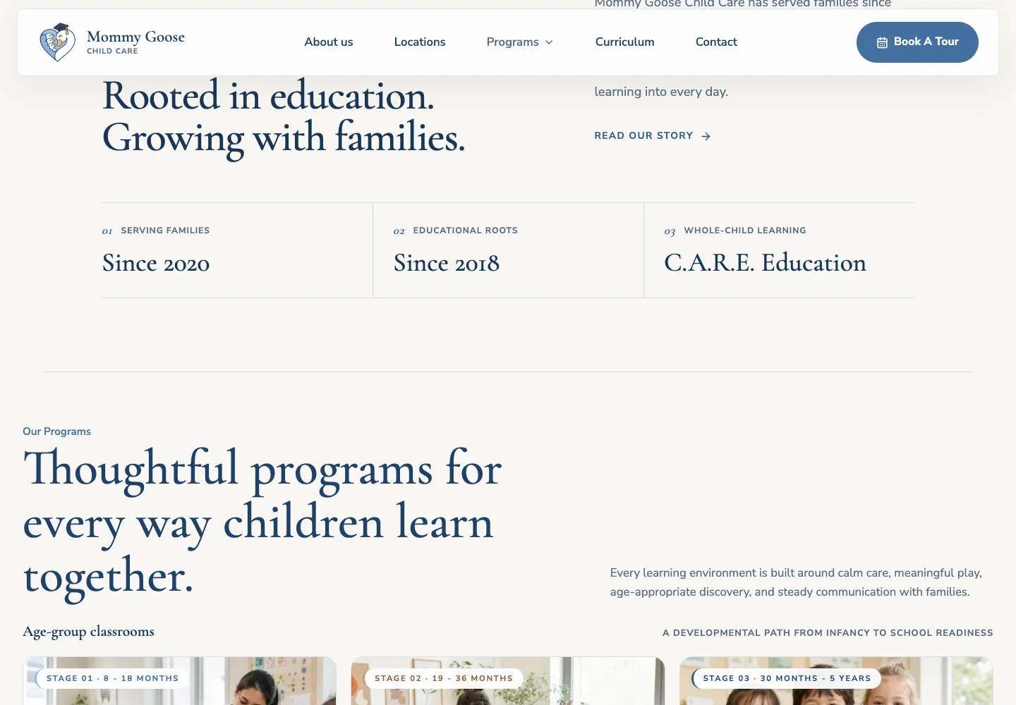 Mommy Goose Child Care — website content and page detail