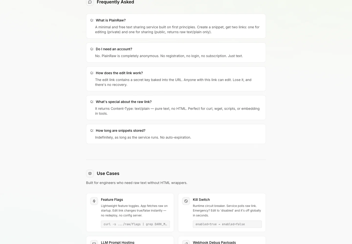 PlainRaw — website content and page detail