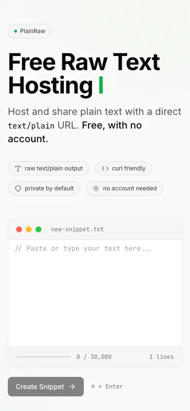 PlainRaw — mobile homepage
